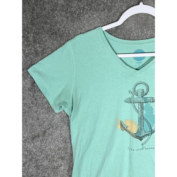 Life Is Good Classic Fit V-Neck FIND YOUR ANCHOR Top Womens Size Large Turquoise - Picture 6 of 16